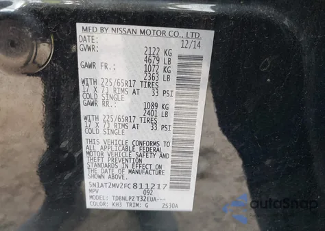 2015 Nissan Rogue S z USA, uszkodzony, nr VIN 5N1AT2MV2FC811217